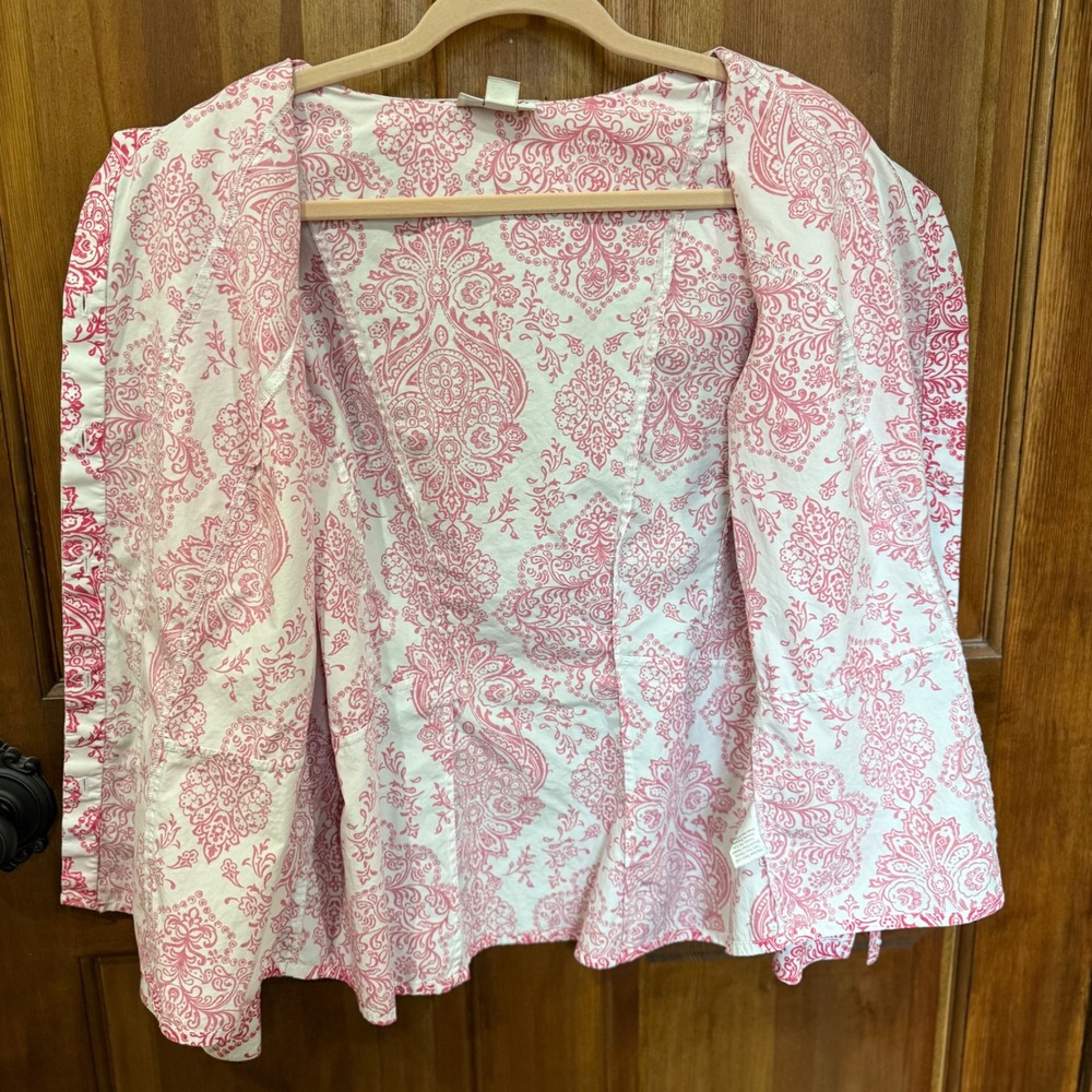 Coldwater Creek Women's L Pink White Paisley Print Button Down Shirt Long Sleeve - Picture 7 of 7